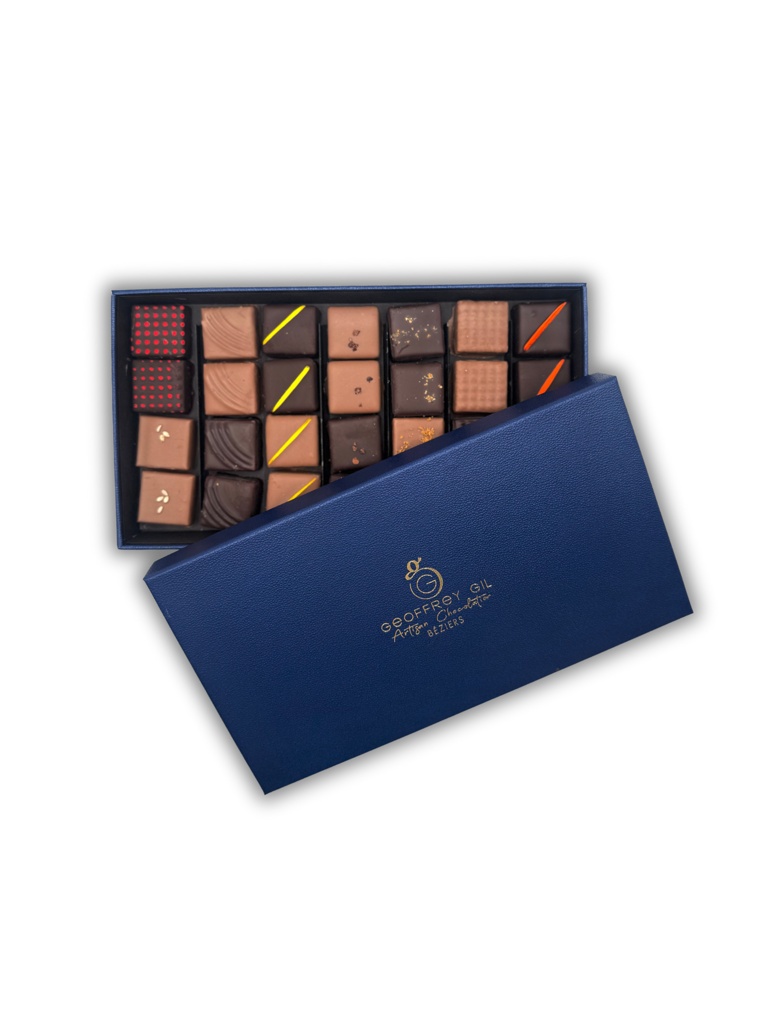 Écrins de 28 Chocolat Boîte bleu marine — édition élégante